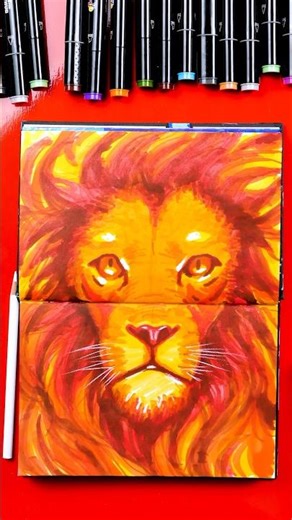 Week 7 - Timelapse Sketchbook Challenge - red & orange lion #artforkidshub