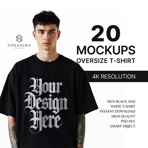 Oversize T-shirt Mockup Bundle: Men's Streetwear Mockups, 10 Black T-shirt   10 White T-shirt Bundle Mockup 20 PSD Digital Download OVM3 - Etsy