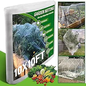 Garden Netting - 10x10FT Ultra Fine Garden Netting Pest Barrier for Vegetable, Plants, Fruits, Flowers and Crops Greenhouse Row Cover Raised Bed Patio Mesh Netting