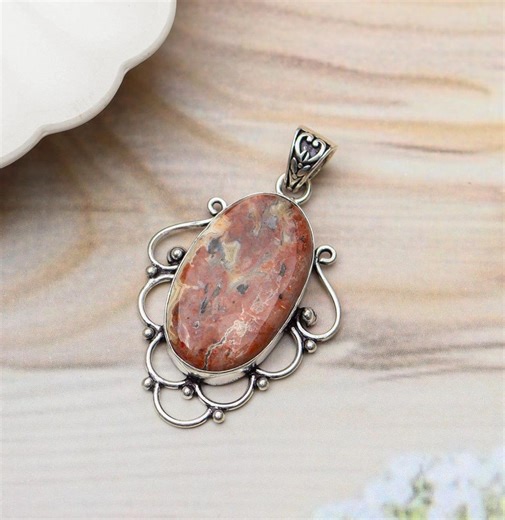 Crazy Lace Agate Pendant/ Crazy Red Lace Agate Gemstone Necklace/ Statement Necklace/ 925 Silver Plated Necklace/ Agate Boho Necklace - Etsy