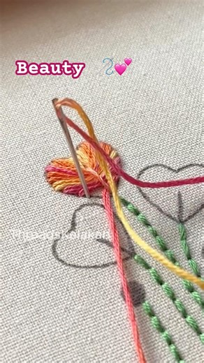 Hand Embroidery designs 💖 HEART Embroidery work #shorts #embroidery #satinstitch #beginnersstitch