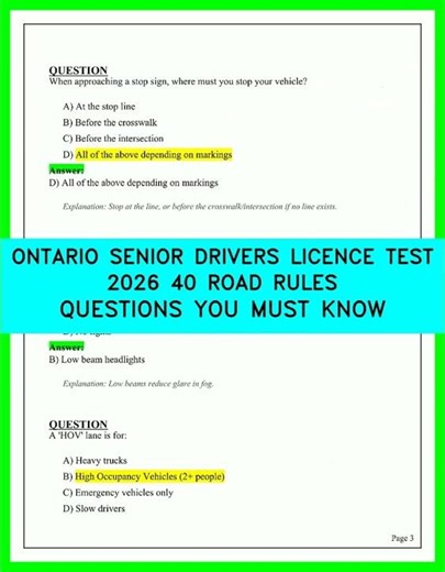 Pass The 2026 Ontario Senior Drivers Test: 40 Essential Rules