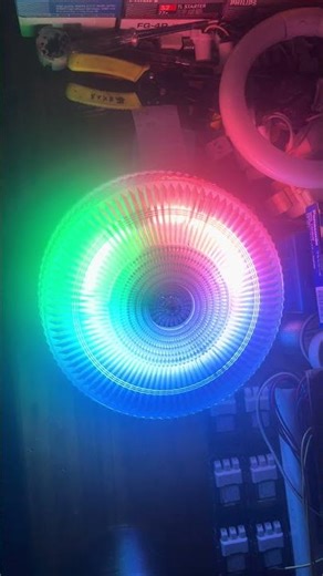 RGB Circline fluorescent lamp installed on ceiling light with cover