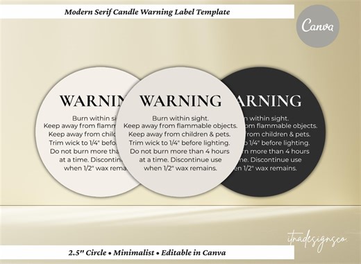 Candle Warning Label Template 2.5 Inch, Modern Serif Safety Sticker, Editable Canva Label, Minimalist Candle Label, Small Business Branding - Etsy Canada