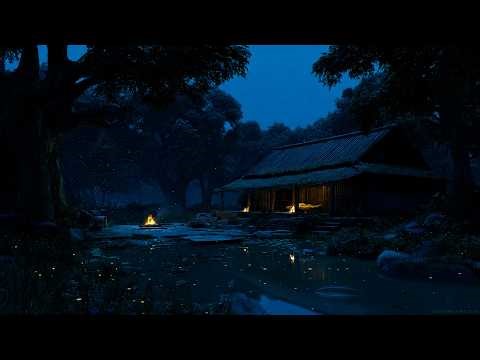 Crickets & Owl Under the Starry Night | Pond at Night, Frogs at Pond, Katydids, Wind Through Trees