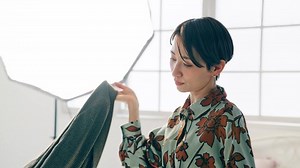 Fashion model in the shooting studio.