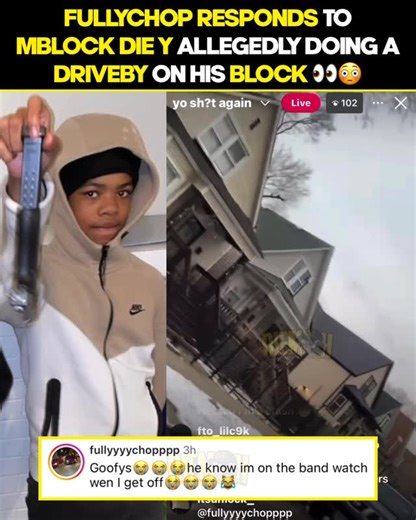 Riemoh on Instagram: "#FullyChop responds to #MBlockDieY pulling up to his hood to allegedly do a driveby 😱"