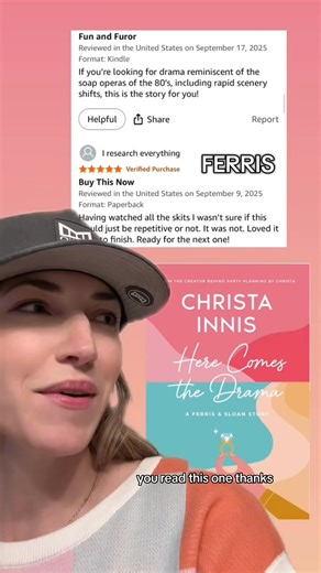 Reading book reviews as the characters 😏 Here Comes the Drama: A Ferris & Sloan Story — the romantic dramedy skit loved by millions, now a full-length novel full of secrets, chaos, and heart. Available now in paperback, eBook, and audiobook! #BookTok #indieauthor #weddingtok #book #bookrelease | Christa