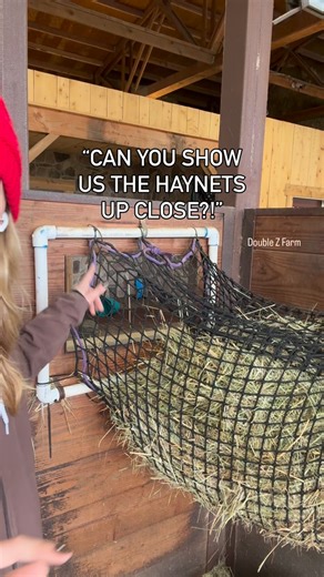 DIY easy fill horse hay nets! These are the hay net setups in my barn! #horses #horsebarn #farm | Double Z Farm