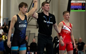 U17 A.Kosyntsev（爱沙尼亚）vs.T.Aleksandrov（爱沙尼亚）。自由式65公斤青少年摔跤