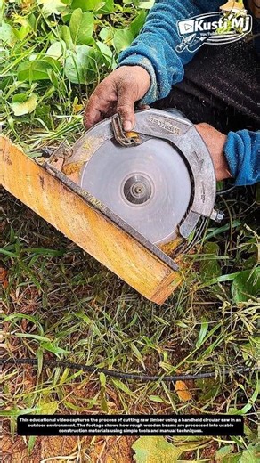 Raw Timber Cutting with Handheld Circular Saw | Outdoor Wood Processing Education.
