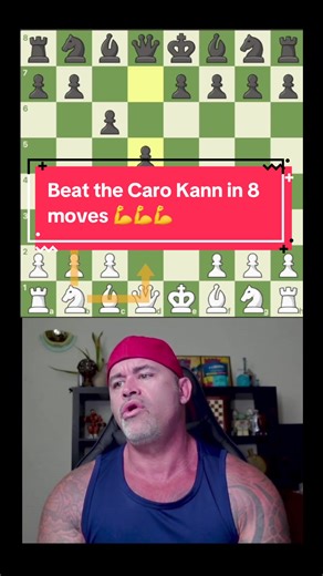 Beat the Caro-Kann in 8 moves ♟️🔥 The Caro-Kann is known for being solid, but this quick setup turns it into a fast win. Learn this idea and catch your opponents off guard early. #chess #chessgame #checkmate #chesstok #chesstrap