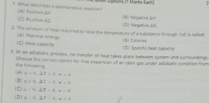 What describes a spontaneous reaction? (A) Positive ΔH (C) Posi... | Filo