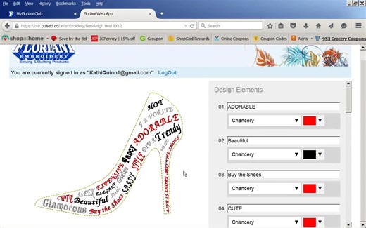Floriani FTCU Cloud Word Art (High Heel Template): Edit Text, Fonts, a