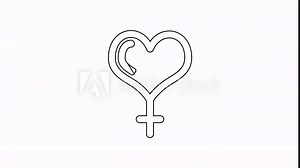 Black Female gender symbol and heart line icon on white background. Venus symbol. The symbol for a female organism or woman. 4K Video motion graphic animation