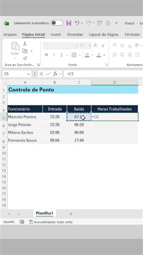 Seu cálculo de horas dá errado quando o turno passa da meia-noite? 👀 Use: =MOD(Saída-Entrada;1) A função MOD retorna o resto de uma divisão. E usamos 1 porque, no Excel, 1 representa um dia completo (24 horas). Assim, o cálculo funciona mesmo quando a entrada acontece à noite e a saída no dia seguinte. Quer aprender a resolver os problemas de Excel que aparecem no seu trabalho sem depender de tutorial toda hora? Conheça minha mentoria de Excel no link da bio. #excel #dicasdeexcel #aprendaexcel 