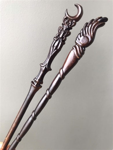 Handcrafted Wooden Magic Wand Set: Moon & Sun Angel Wands - Etsy
