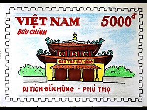 Thiết kế Tem Bưu chính - Hình Ảnh Di tích Đền Hùng- Phú Thọ trong Thiết kế Tem Bưu chính lớp 7 KNTT