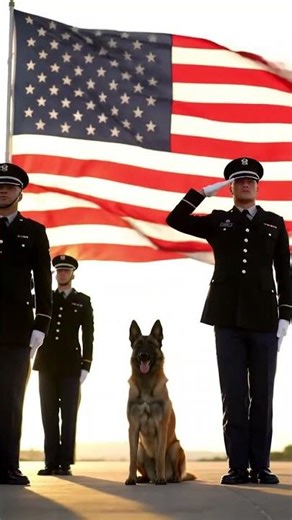 A powerful final tribute scene where soldiers salute while a Malinois stands tall in the center with