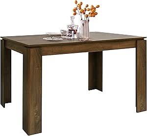 FurnitureR Farmhouse Dining Table for 4-6 People, 47.2" Brown Wood Rectangle Kitchen Table, Dining Room, Kitchen, Home Office