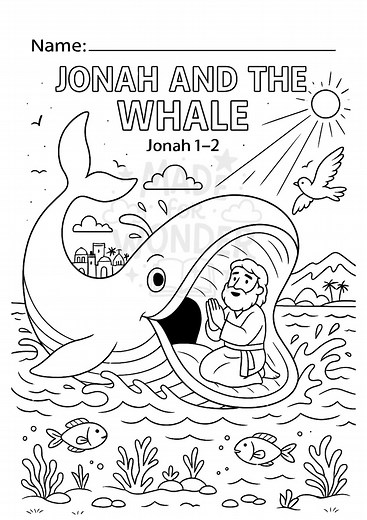 Jonah and the Whale | Christian Coloring Page – Printable Bible Character for Kids | Digital Download - Etsy