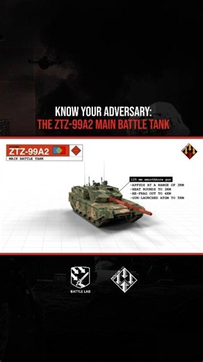 ♦️ How our adversaries fight: The ZTZ-99A2 Main Battle Tank Olvanan People's Army uses the ZTZ-99A2 (or Type 99A2) as their primary third-gen MBT - a steel beast designed for breakthrough and armour dominance, rivaling modern Western MBTs in firepower, protection and mobility. Key features: - 125mm smoothbore gun (APFSDS, HEAT, HE-Frag, and gun-launched ATGMs) - Hunter-killer fire control with thermal - Active protection measures - 1500 hp engine - up to 75 km/h on roads A worthy opponent on the