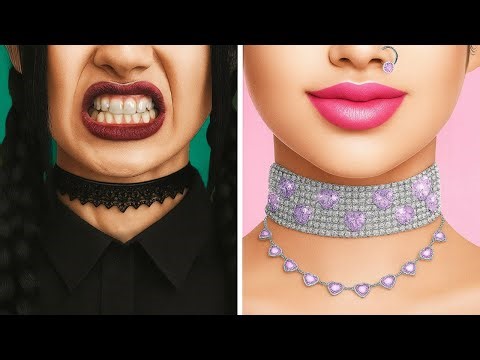 Wednesday-Inspired Makeover! 💄🖤 Funny Beauty Hacks & Tricks