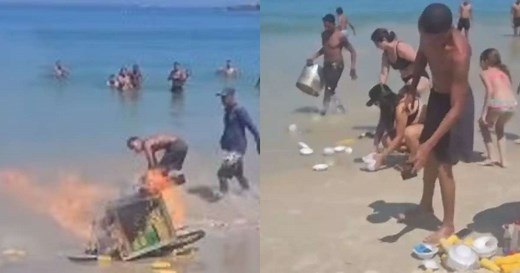 Carrinho de milho explode em praia e vendedor entra em desespero; veja o vídeo