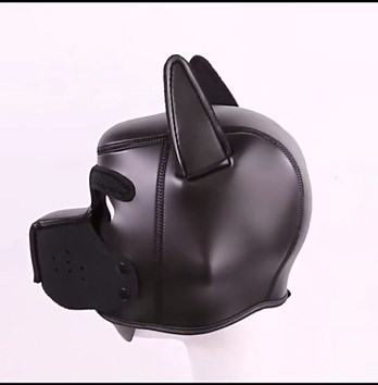 Adults Neoprene Puppy Hood Custom Animal Head Mask Novelty Costume Dog Hood Mask,Collar,Armband and Harness Set (Black)