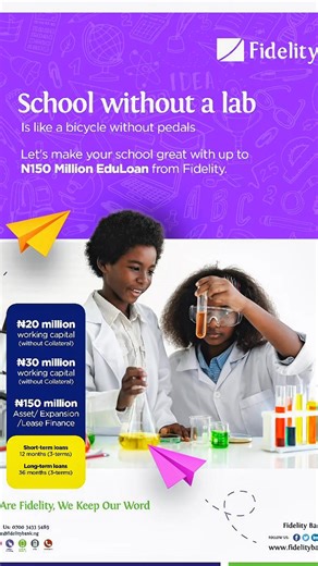 With the Fidelity Eduloan, private schools in Nigeria can enhance their facilities and operations to meet international standards. Click https://www.fidelitybank.ng/sme-banking/sme-loans-and-advances/fidelity-eduloan-faqs/ to learn how to get started. #FidelityEduloan #WeAreFidelity #TheLifestyleBank | Fidelity Bank Plc