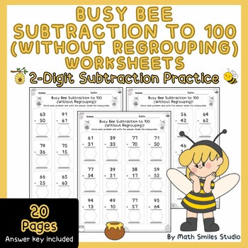 Busy Bee Subtraction to 100 No Regrouping Worksheets | 2nd Grade Math