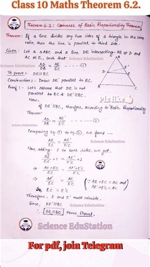 Converse of bpt theorem class 10 | Class 10 maths theorem 6.2 #shorts #maths #class10 #notes