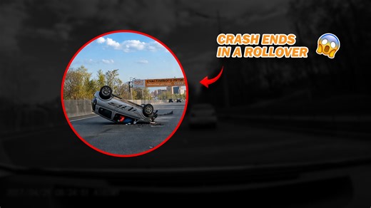 High speed crash car hits barrier and flips over