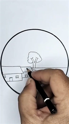 Very easy circle scenery drawing #scenerydrawing #pencildrawing #easydrawing #drawing