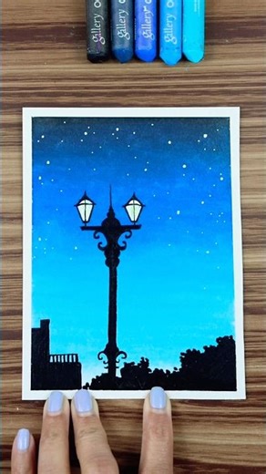 Night Street Lamp Drawing with Oil Pastels 🌧️ | Easy Landscape Art
