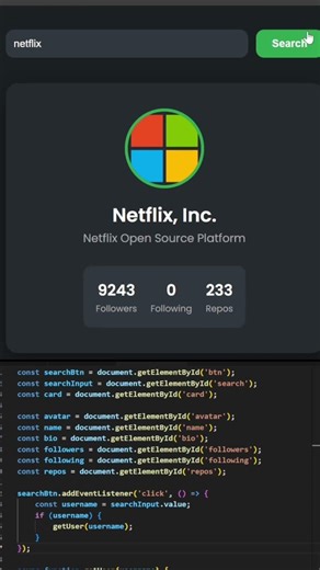 GitHub user finder #javascript #coding #trendingshorts #fyp