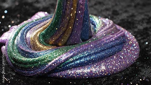 Mesmerizing Glitter Slime Swirls - A Rainbow of Sparkle and Playful Texture.