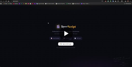 https://www.specscript.io/ “Industry-standard screenwriting, now free for every storyteller.” | specscript.io