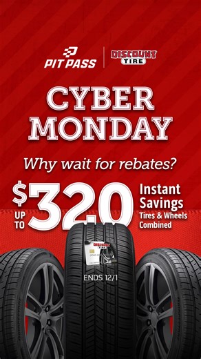Our biggest sale of the year rolls on this Cyber Monday! Save up to $320 instantly on select sets of 4 tires and wheels. | Discount Tire