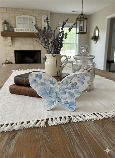 Blue Butterfly Floral Table Decor Mantle Decor Vintage French Country Toile Chinoiserie - Etsy