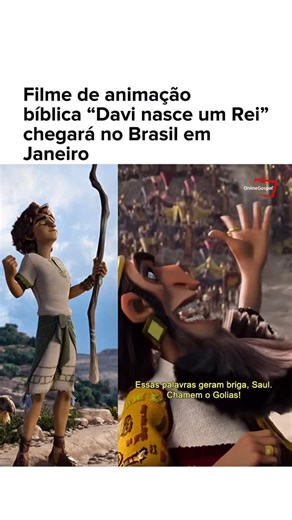 Online Gospel on Instagram: "Davi: Nasce Um Rei é uma animação musical que reconta a história bíblica de Davi, desde sua infância humilde como pastor até sua ascensão ao trono, focando na fé inabalável, coragem e devoção do jovem, especialmente ao enfrentar o gigante Golias, uma jornada que testa lealdade, amor e define o destino de um reino. A animação chegará exclusivamente aos cinemas brasileiros no dia 15 de janeiro de 2026, distribuída pela Heaven Content em parceria com a 360 WayUp. O film