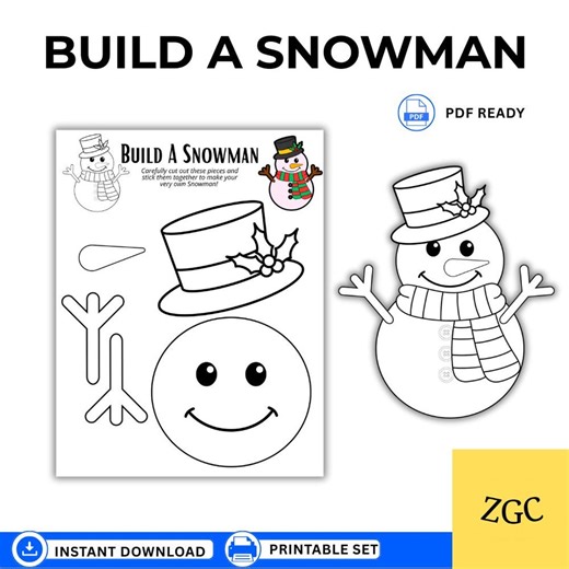 Build a Snowman Printable Craft | Winter Cut and Paste Activity for Kids | Snowman Craft Worksheet | Preschool & Kindergarten | Printable - Etsy