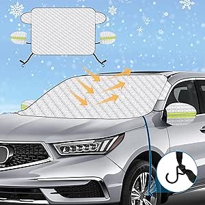 Car Windshield Sun Shade | Snow Cover with Fixing Strap, Automotive Windshield Cover for Sun, Snow, Ice, Frost, Dust Windshield Cover Car Protector for Winter Summer(148x114cm)