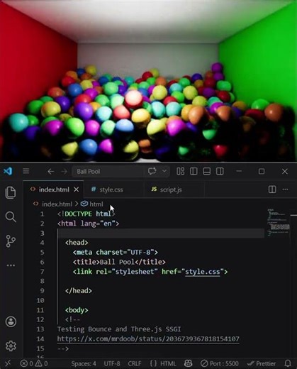How to create Ball Pool by using HTML,CSS and JAVASCRIPT in VS code.