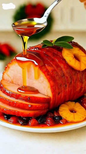 🎄Christmas Honey Glazed Ham 🎄 Ingredients: 1 fully cooked spiral ham (about 8–10 lbs) 1 cup honey ½ cup brown sugar (light or dark) ¼ cup Dijon mustard ¼ cup pineapple juice (or orange juice) 2 tbsp apple cider vinegar 1 tsp ground cinnamon ½ tsp ground cloves Pineapple rings & maraschino cherries (for garnish) Instructions: 1. Preheat oven to 325°F (163°C). Line a roasting pan with foil and place the ham cut-side down. 2. Prepare the glaze: In a saucepan, combine honey, brown sugar, Dijon mus