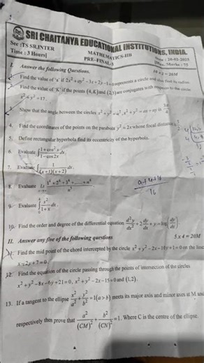 Ts Inter 2nd year Maths-2B Question paper 2026 (prefinal-2) @Magic_ofmaths2569 #maths2b #ipe #exam