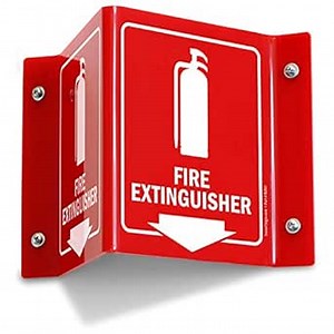 SmartSign Fire Extinguisher Projecting Sign with Arrow | 6" White on Red Polished Acrylic Signs for Corridor, lobby