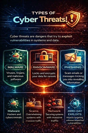 Types of Cyber Threats Explained | Malware, Ransomware & Phishing