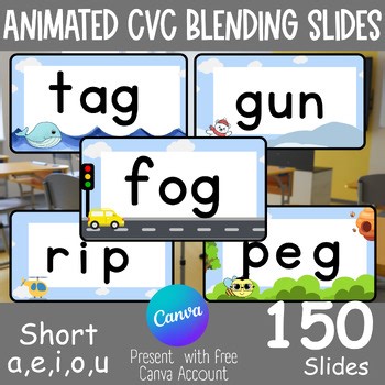 CVC words Blending Slides, Phonics Games Cvc Reading Slides Canva Template