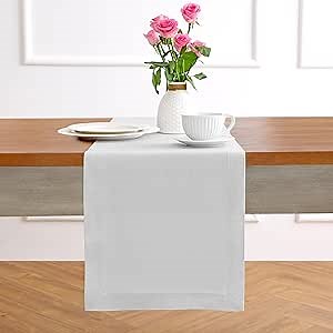 Solino Home Linen Table Runner 60 Inches - 100% Pure Linen Silver Cloud Table Runner 14 x 60 Inch Ideal for Dresser and Coffee Tables - Fete, Winter, Mothers Day